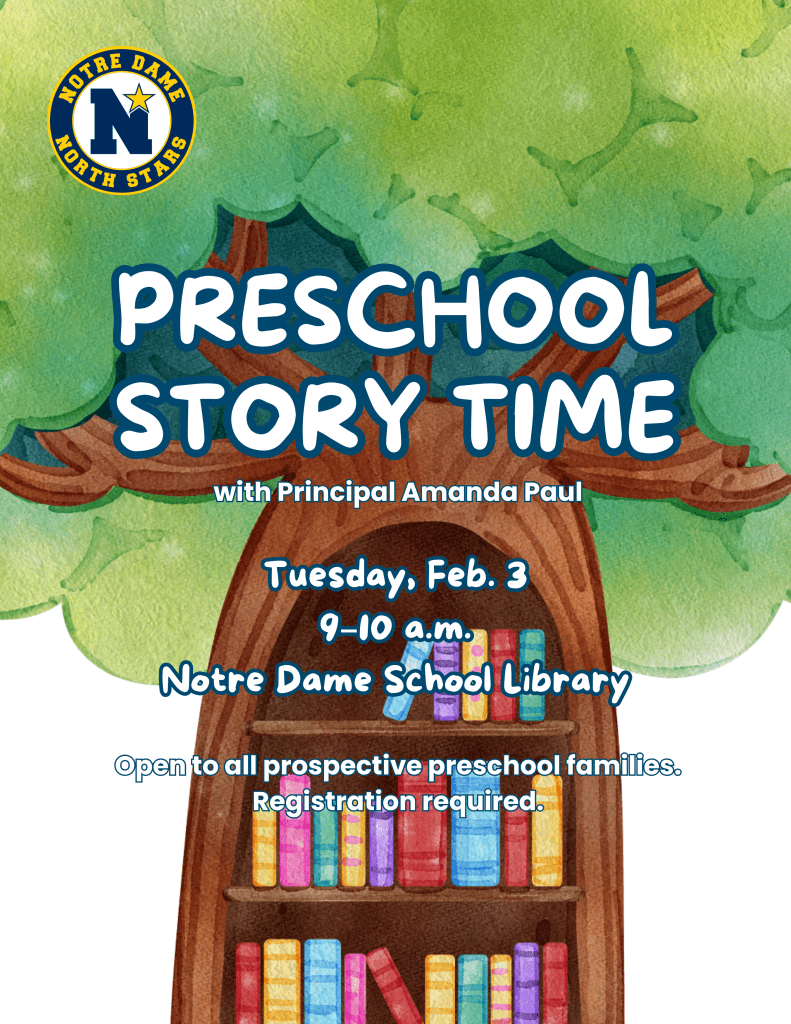 Flyer announces Feb. 3 preschool story time with Principal Paul